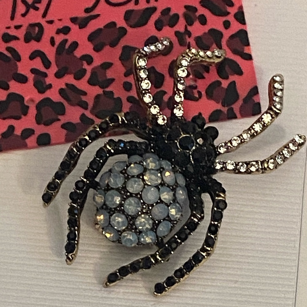 Betsey Johnson Bejeweled Spider Pin Brooch Black